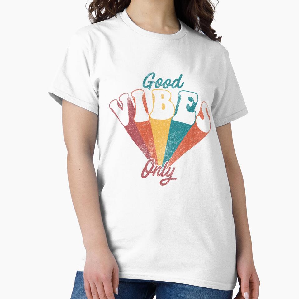 Good Vibes Only Retro Rainbow Typography Fan by The secret storage room