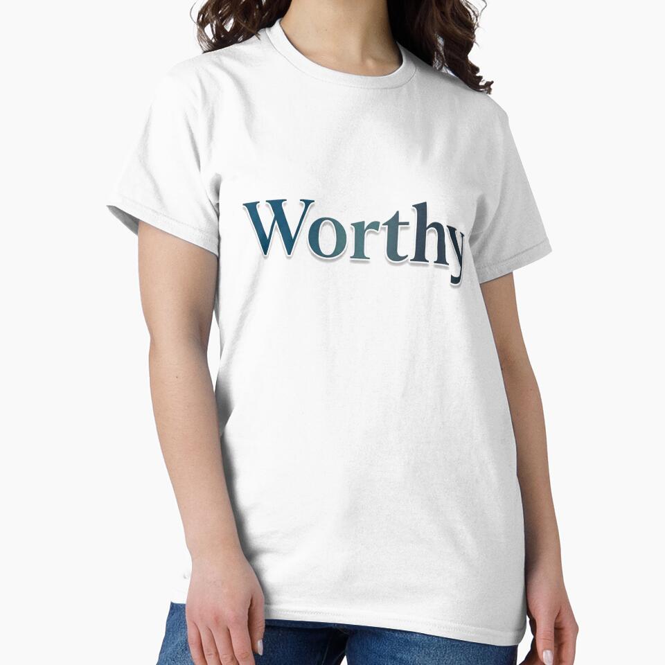 Worthy Elegant Serif T-Shirt - Ocean Depths Blue Minimalist by Chaotic-Treasures