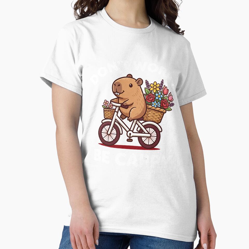 Don't Worry Be Cappy Cute Capybara Riding Bicycle Flower Basket by Krasnovaovaova