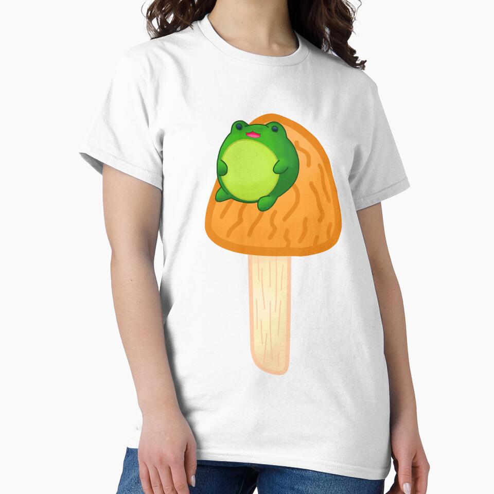 Frog On Orange Mushroom by Cutsiecottage