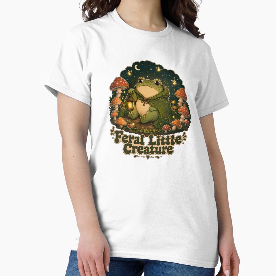 Feral Little Creature Funny Frog Sticker — Goblincore Cottagecore Mushroom Frog Lantern Night Forest Art by DESIGN BUREAU