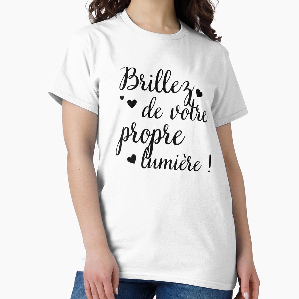 Shine with your own light in French in black with hearts by PausePapote