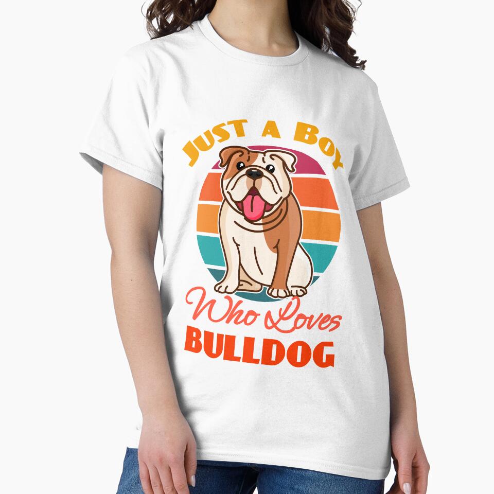 Jusy A Boy Who Loves Bulldog Dog Lover Cute Sunser Retro Funny by Meteor77