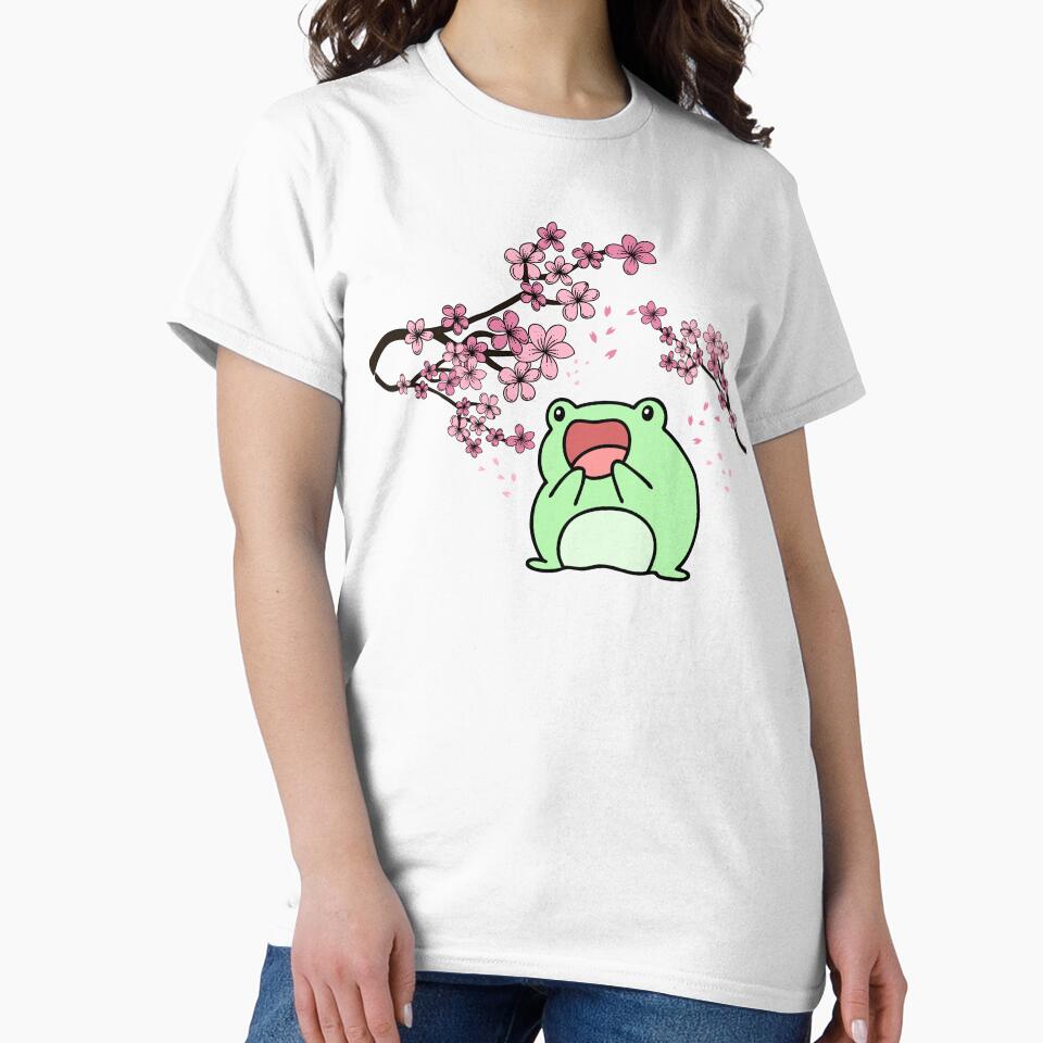 Frog Aesthetic Frog in Spring Cottagecore Cottage Core Cherry Blossom Sakura by CaitU