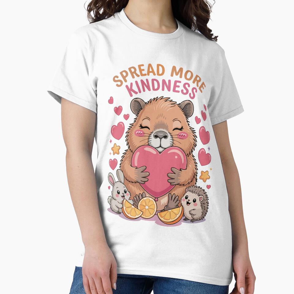 Spread More Kindness Adorable Capybara Holding Heart Graphic Design by 89BLACK