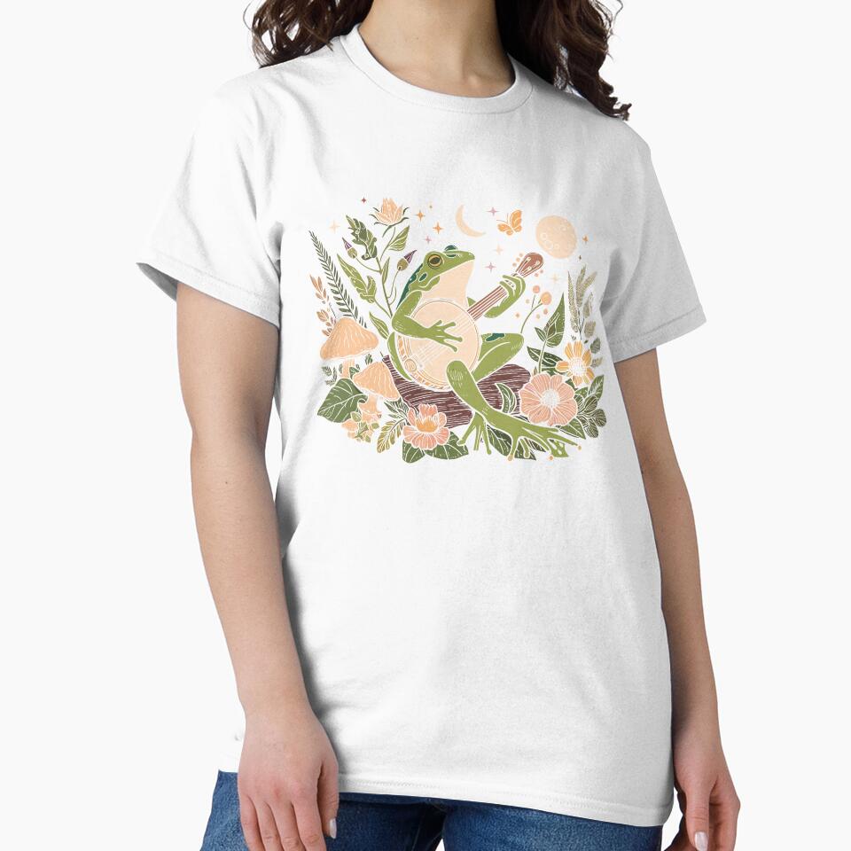 Cottagcore Aesthetic Frog Playing Guitar Banjo Graphic by sanadkarmakar