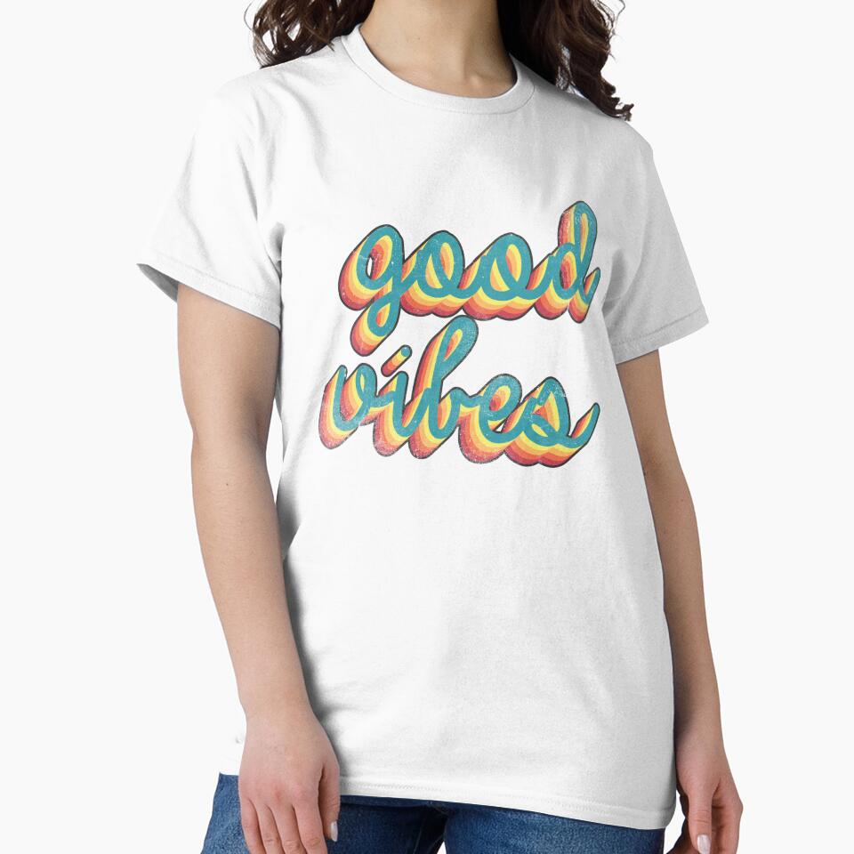 Colorful 80s Retro Palette Good Vibes 3D Extruded Text Distressed Script Typography by Cawaiico