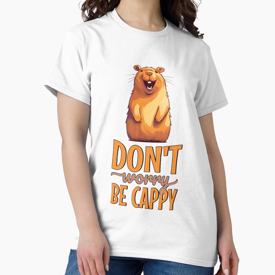 Don't Worry, Be Cappy - Smiling Cartoon Capybara Design for Positive Vibes by Sir Meow Meow