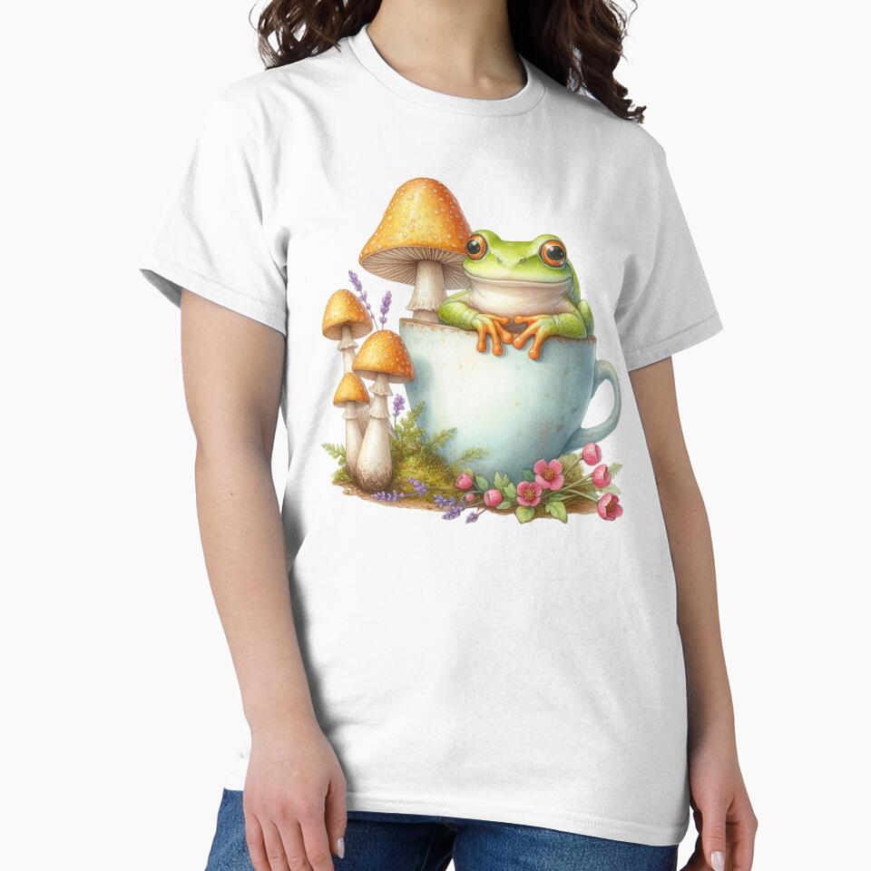 Cute Frog in a Cup surrounded by mushrooms by JuliaPop