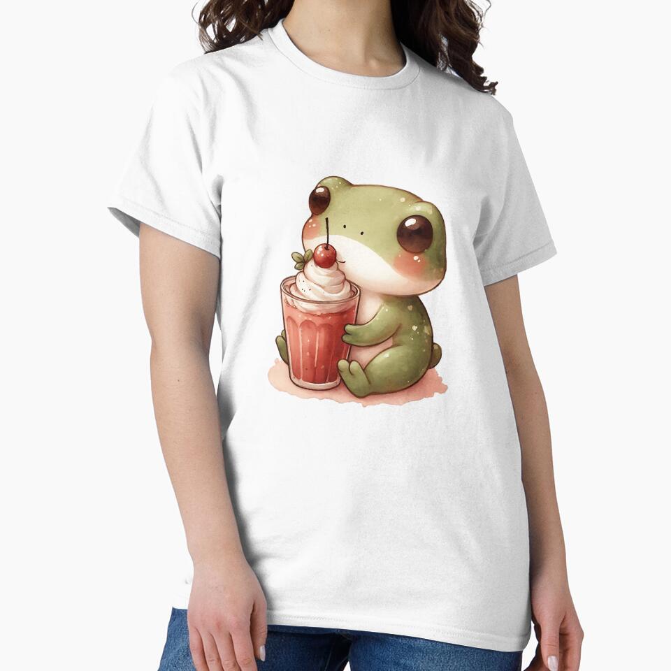 Watercolor Frog with Iced Drink, Cozy Cottagecore Frog Illustration by Adorablehaunts