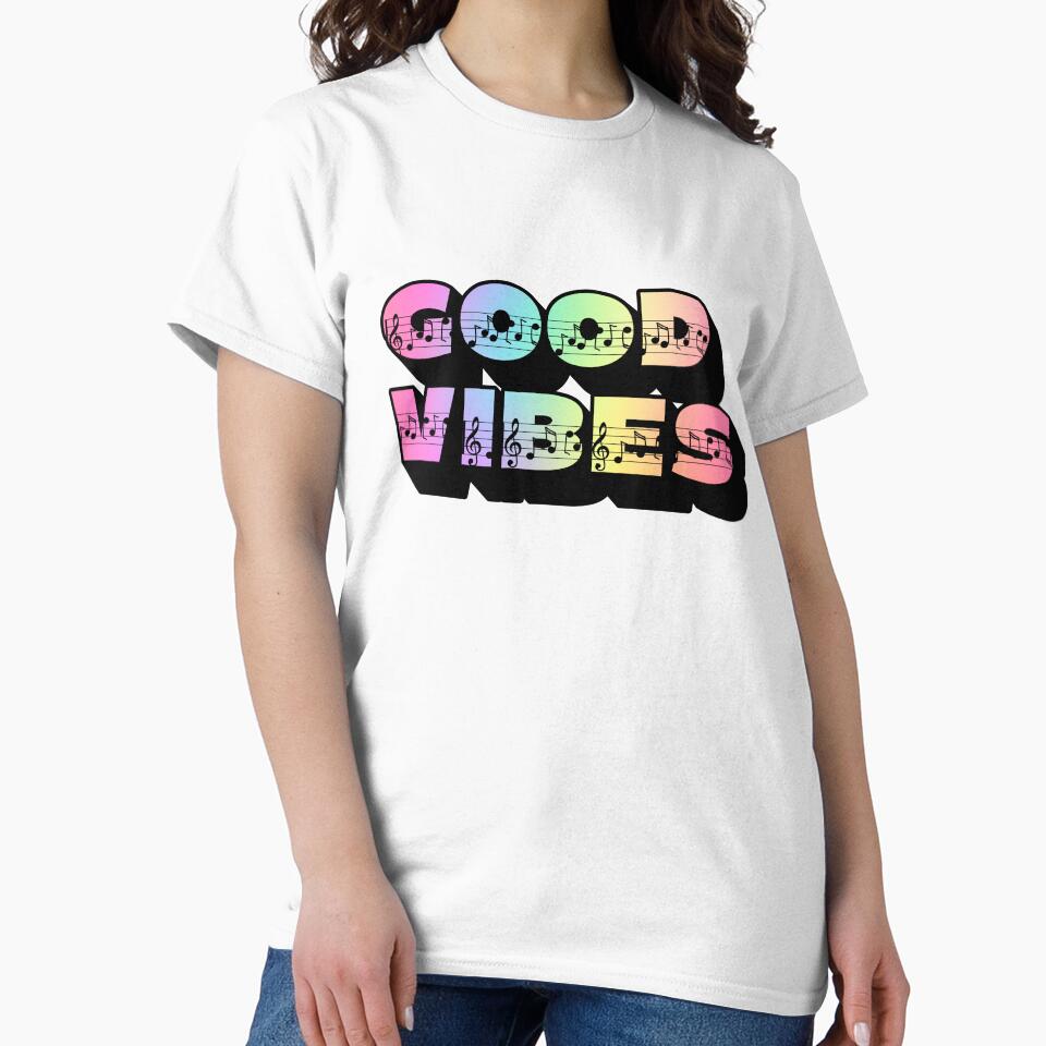 Gradient Rainbow Spectrum 3D Extruded Musical Notes Display Sans Serif Fonts Typography Good Vibes Quotes by Cawaiico