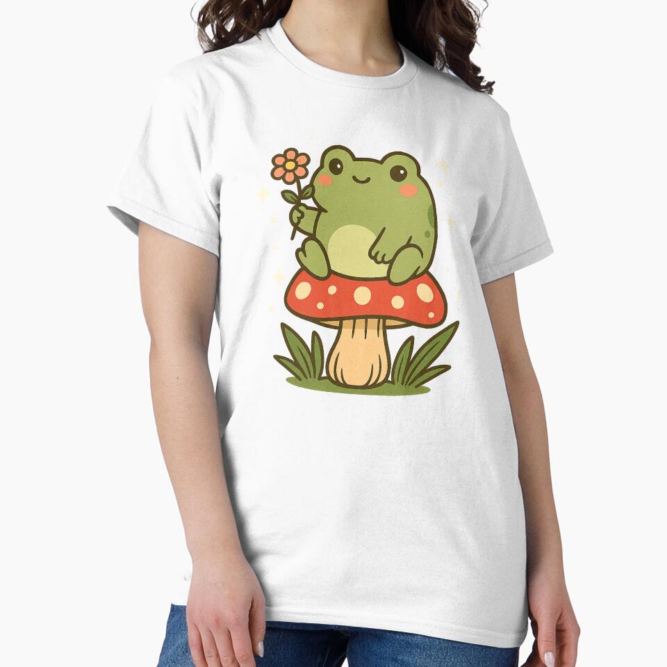 “Kawaii Frog on Mushroom – Cottagecore Cutie” by DailyVibesCo