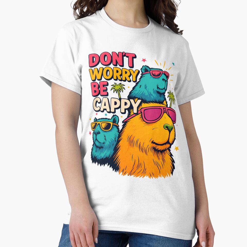 Don’t Worry Be Cappy – Funny Retro Capybara Sunglasses Meme by JesterKrewArt