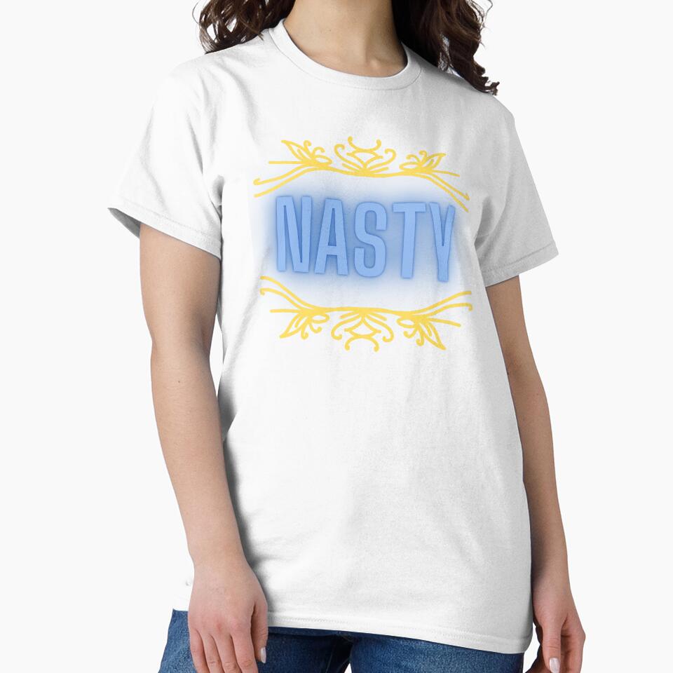 “Nasty” Statement Graphic – Elegant Rebellion in Neon Blue and Gold by larissa-myrie