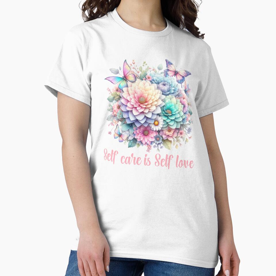 SELF CARE IS SELF LOVE, FLORAL BUTTERFLY MENTAL HEALTH QUOTES, SELF LOVE QUOTES by PRINYOS