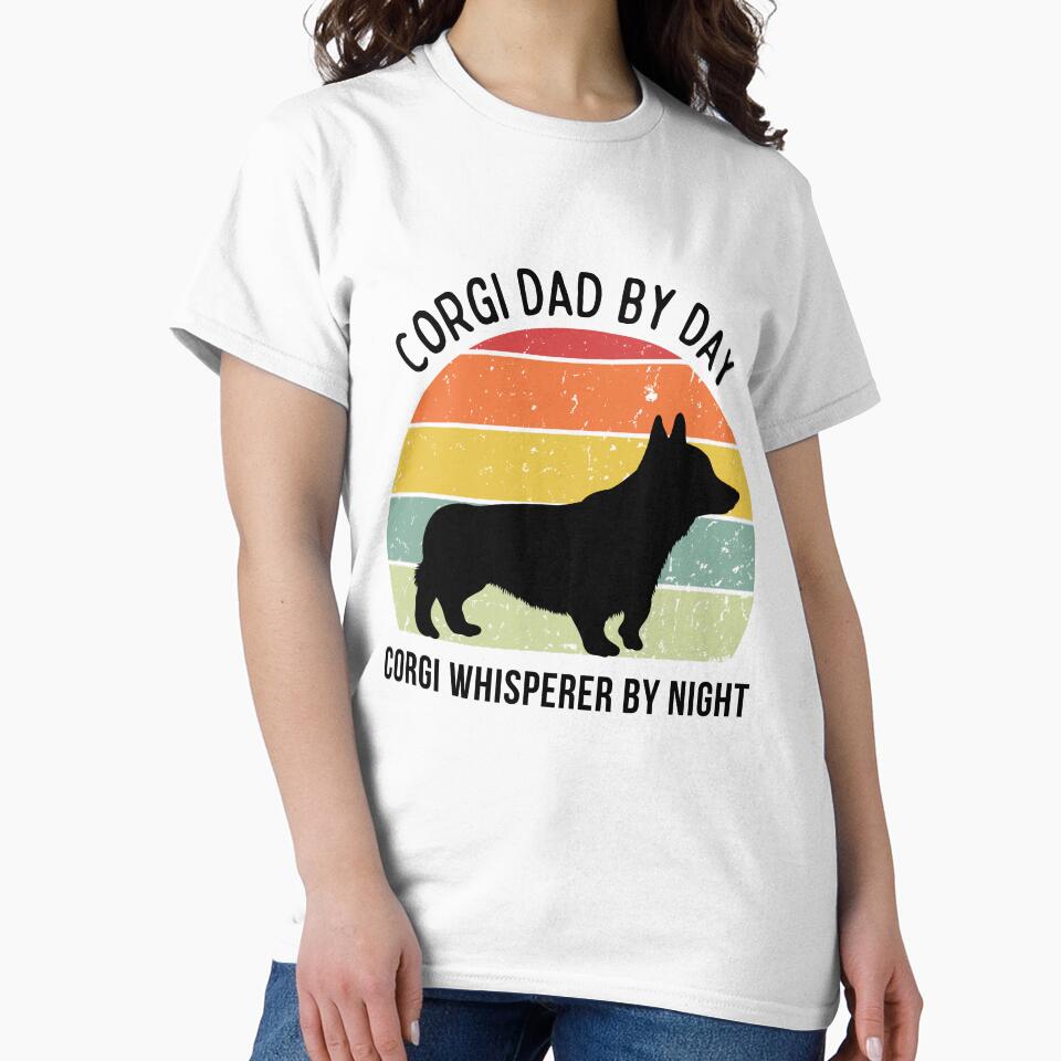 Retro Sunset Corgi Dad by Day design - black text by 29Bumblebee