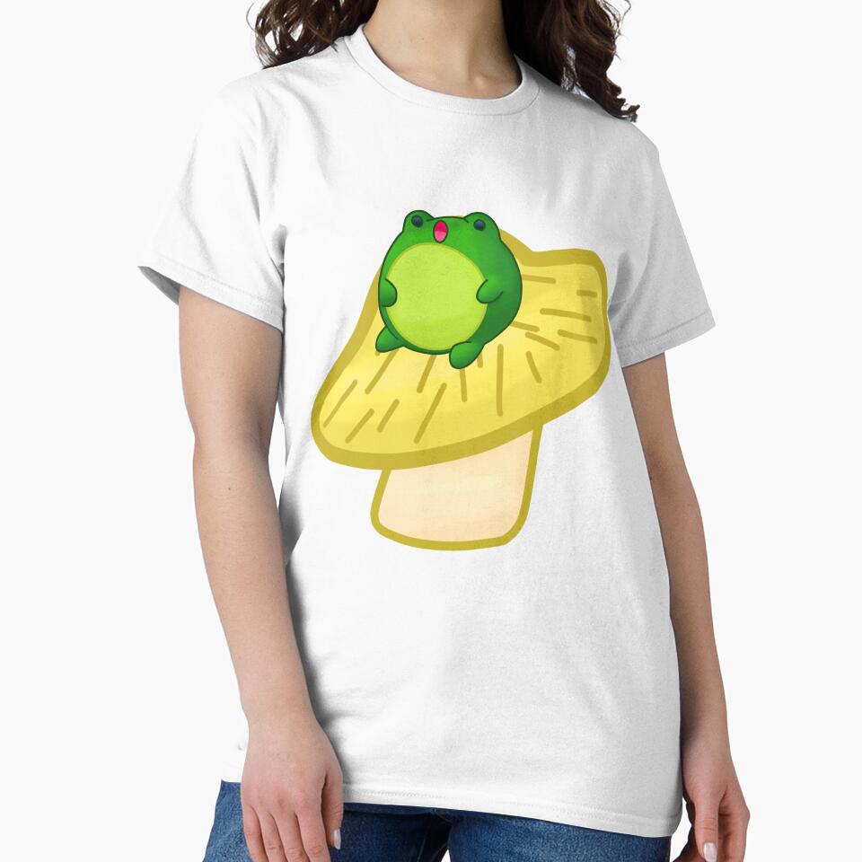 Frog On Yellow Mushroom by Cutsiecottage