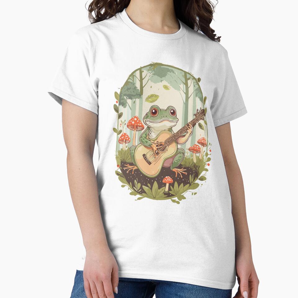 Cute Cottagecore Aesthetic Frog Playing Guitar Mushroom Vintage Graphic by Dapper-Art