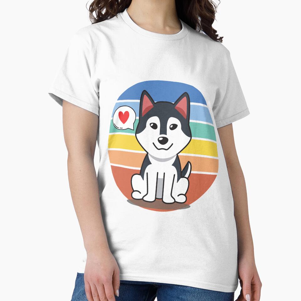 Cute Husky Cartoon Retro Sunset Graphic by alw951