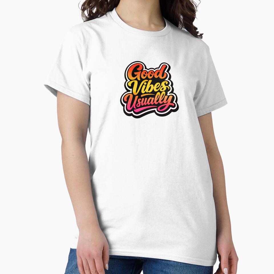 Good Vibes Usually Retro Funny Quote Typography - Orange Yellow Pink by Rock Bottom Press