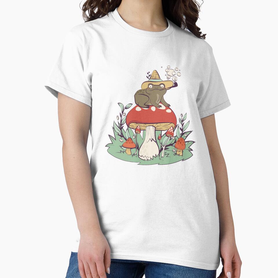 Wizard Frog On Mushroom Cottagecore Whimsical Botanical Fantasy Art by DERA RAY