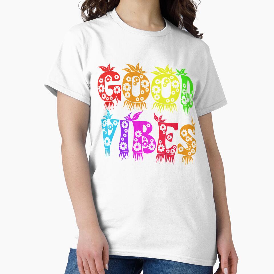Good Vibes Colorful Bright Floral Rainbow Colors Typography by URSparklingShop