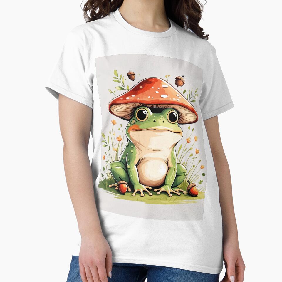 Frog in a Mushroom Hat – Cottagecore Nature Friend by 0606PM