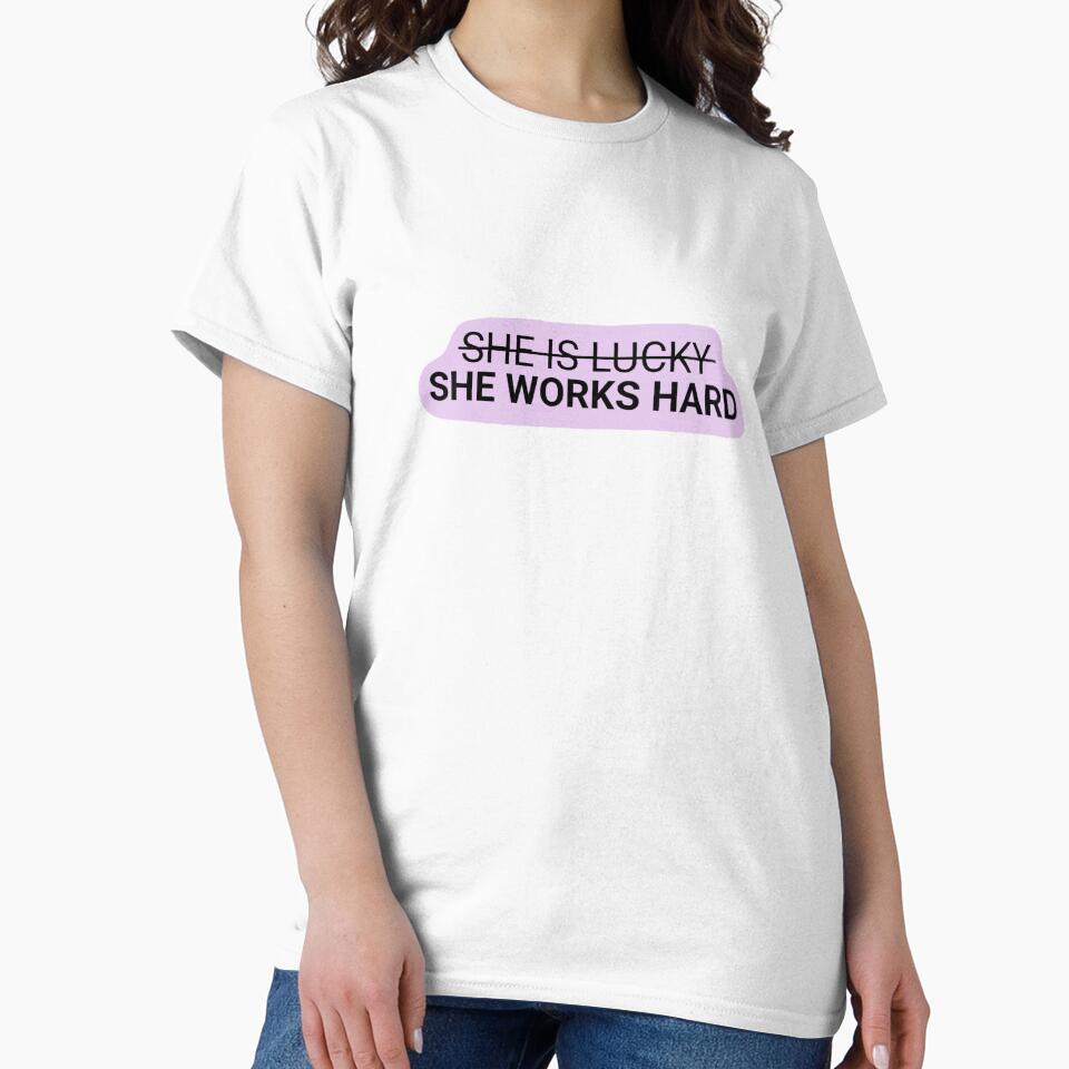 She is lucky, she works hard in purple, Quotes | Minimalistic Tattoo Design Style, Line Art Illustration by bymtsef