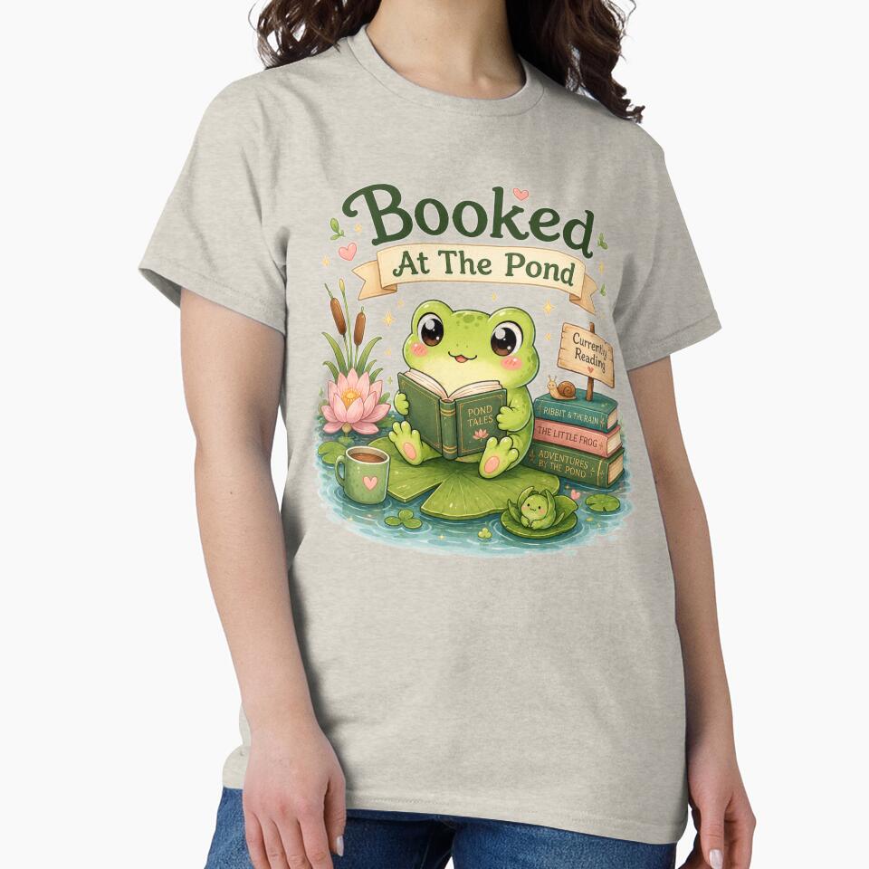 Booked At The Pond – Cute Frog Book Lover Design by MotylekAnia