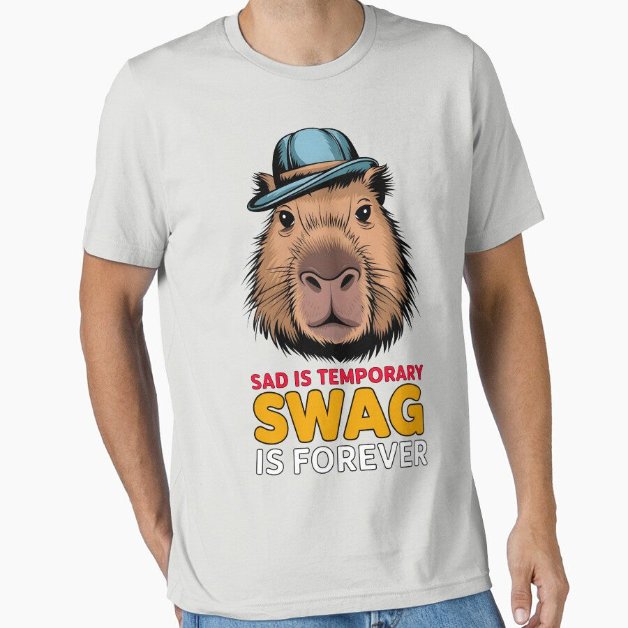 Sad Is Temporary, Swag Is Forever - Cool Capybara Face Design by Stylish Grapefruit Familia