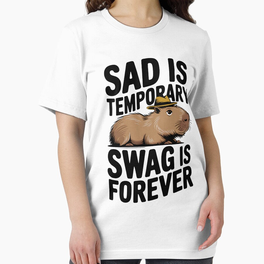 Sad Is Temporary, Swag Is Forever - Black Text Capybara Design by Stylish Grapefruit Familia