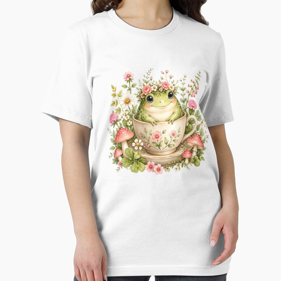 Cute Frog in Teacup Cottagecore Floral Mushroom Kawaii by CutOutIdols