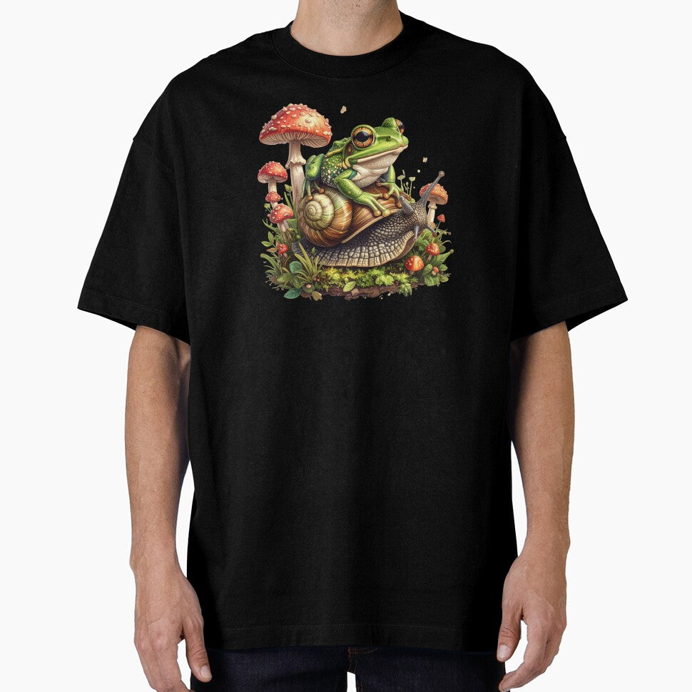 Cottagecore Frog Riding Snail Cute Kawaii Toadstool Mushroom Nature Design by AOG-DESIGNS