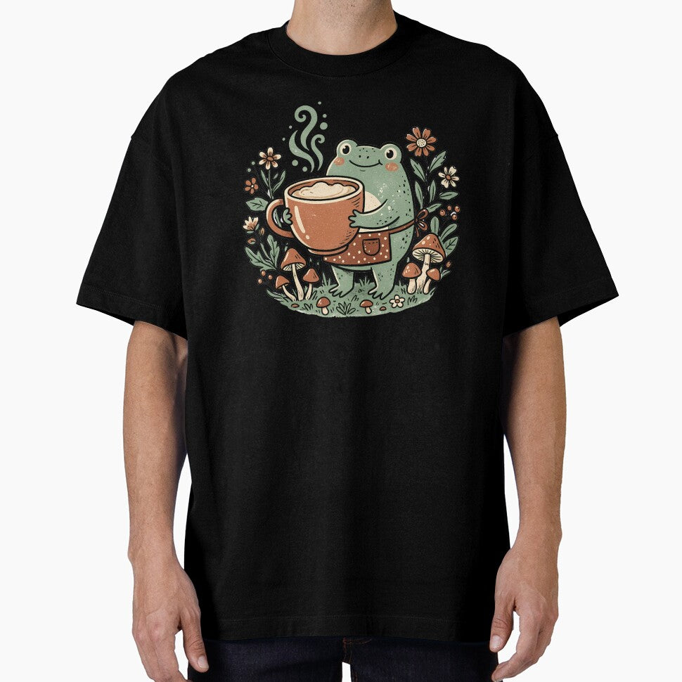 Frog Barista Risograph Art Mushroom Coffee Cottagecore Gift by VectorJoy