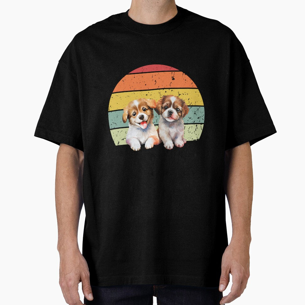 Easily distracted by puppies Retro sunset design - black text by 29Bumblebee