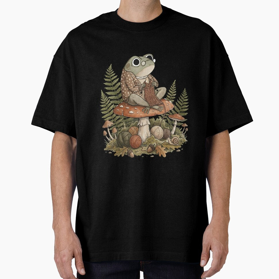 Cottagecore Frog Knitting Shirt Cute Mushroom Woodland Aesthetic Tee - Nature Lover Gift by bendypraetor0f
