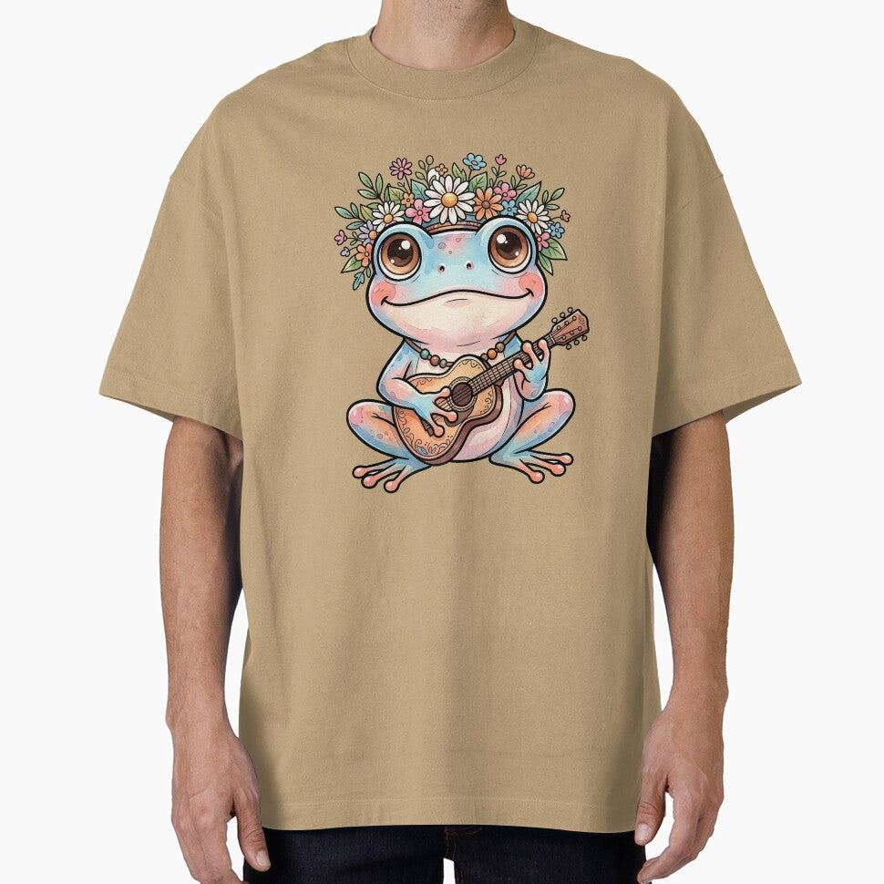 Cute Frog Playing Ukulele Floral Crown Kawaii Cottagecore Sticker by NeonKawaiiCo