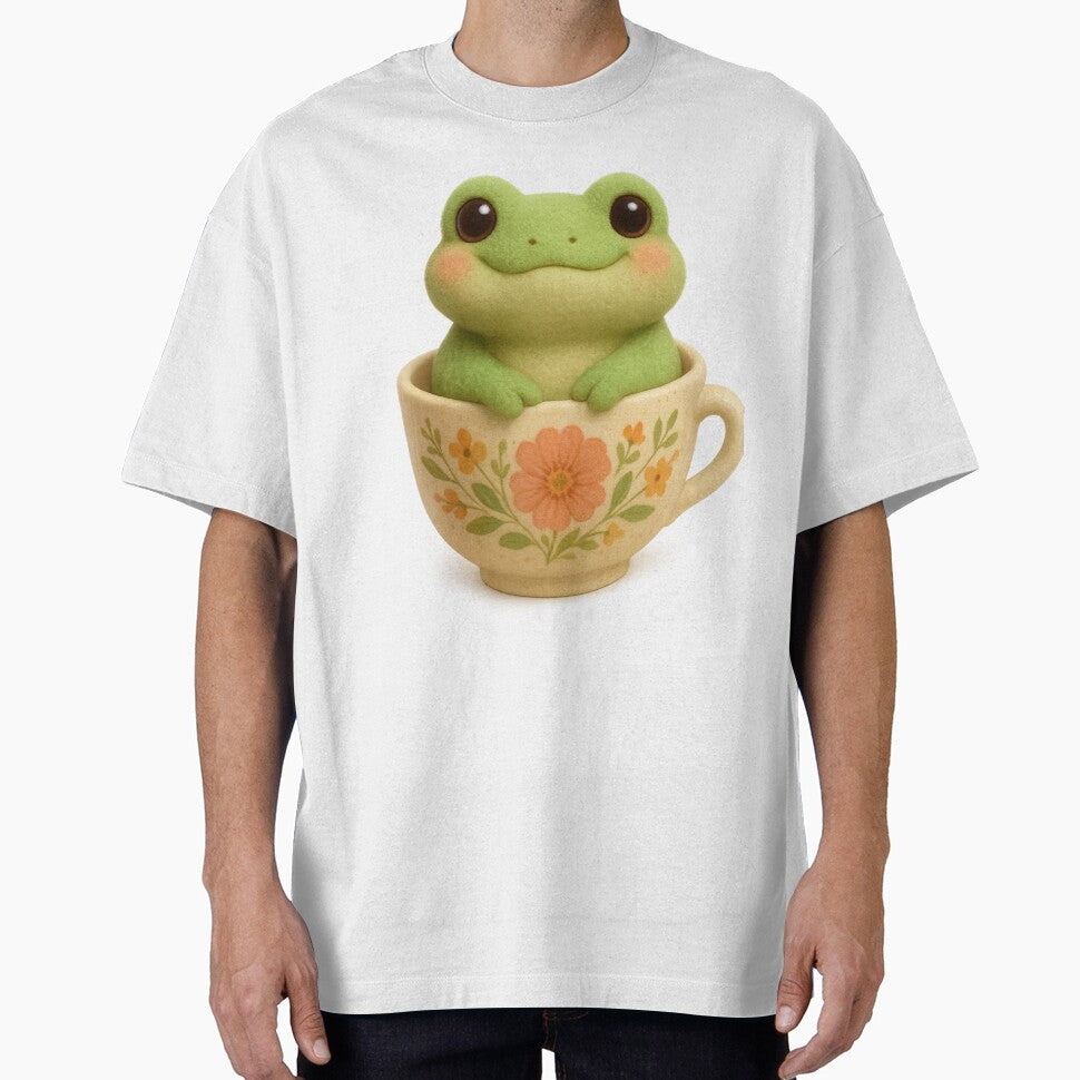 Cute Frog in Floral Teacup - Cute Cottagecore 3D Art by Moons Studio
