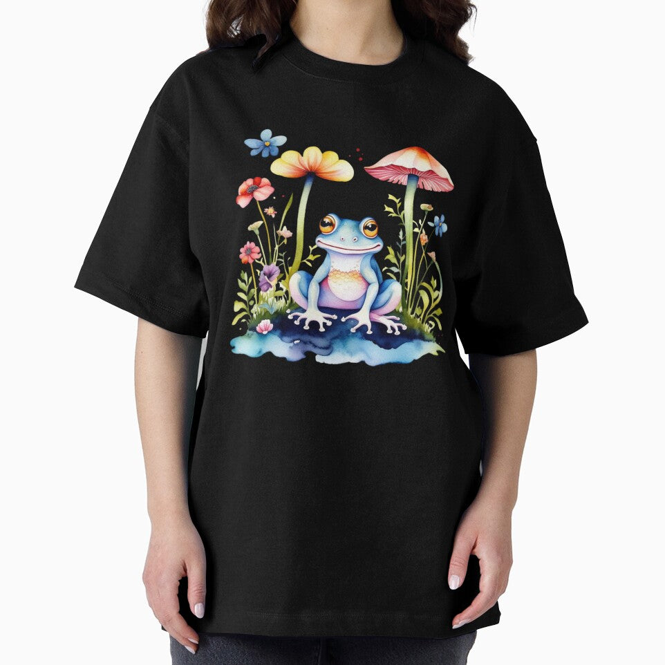 Cottagecore Frog With Mushrooms And Flowers by Khihi