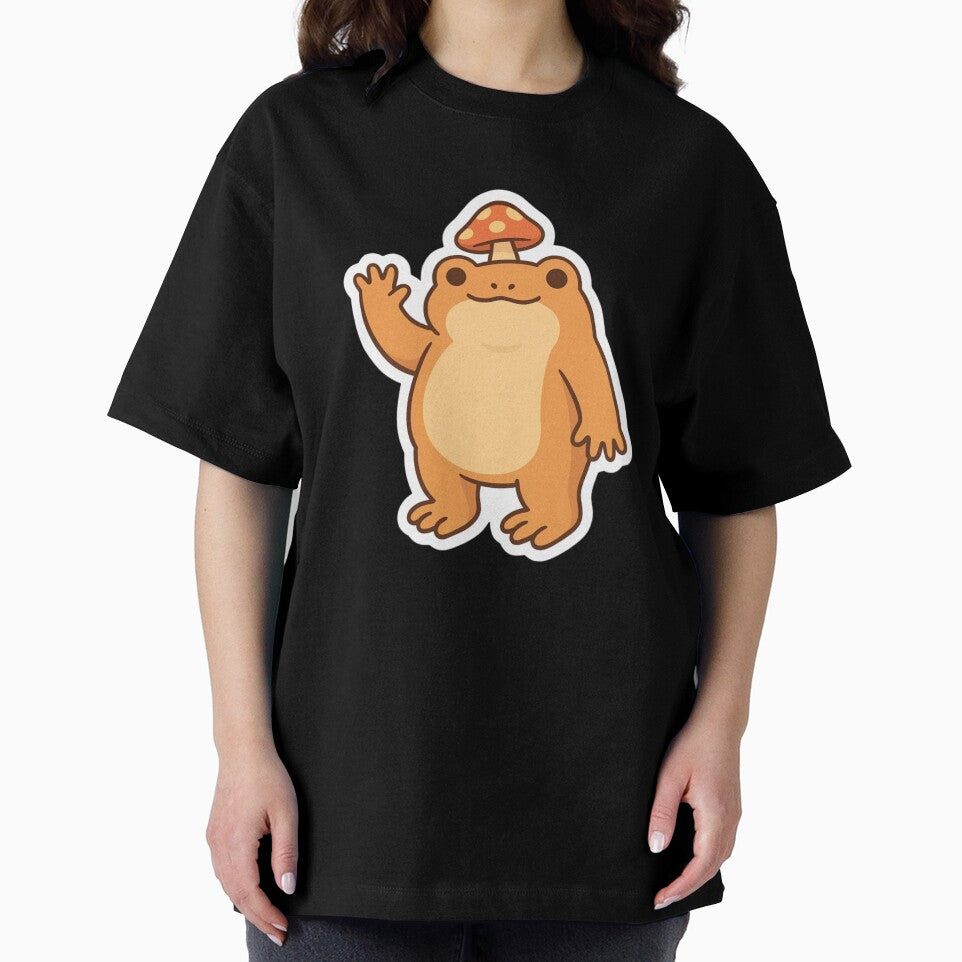 Mushroom Frog – Cute Waving Cottagecore Sticker by SaajiOfficial