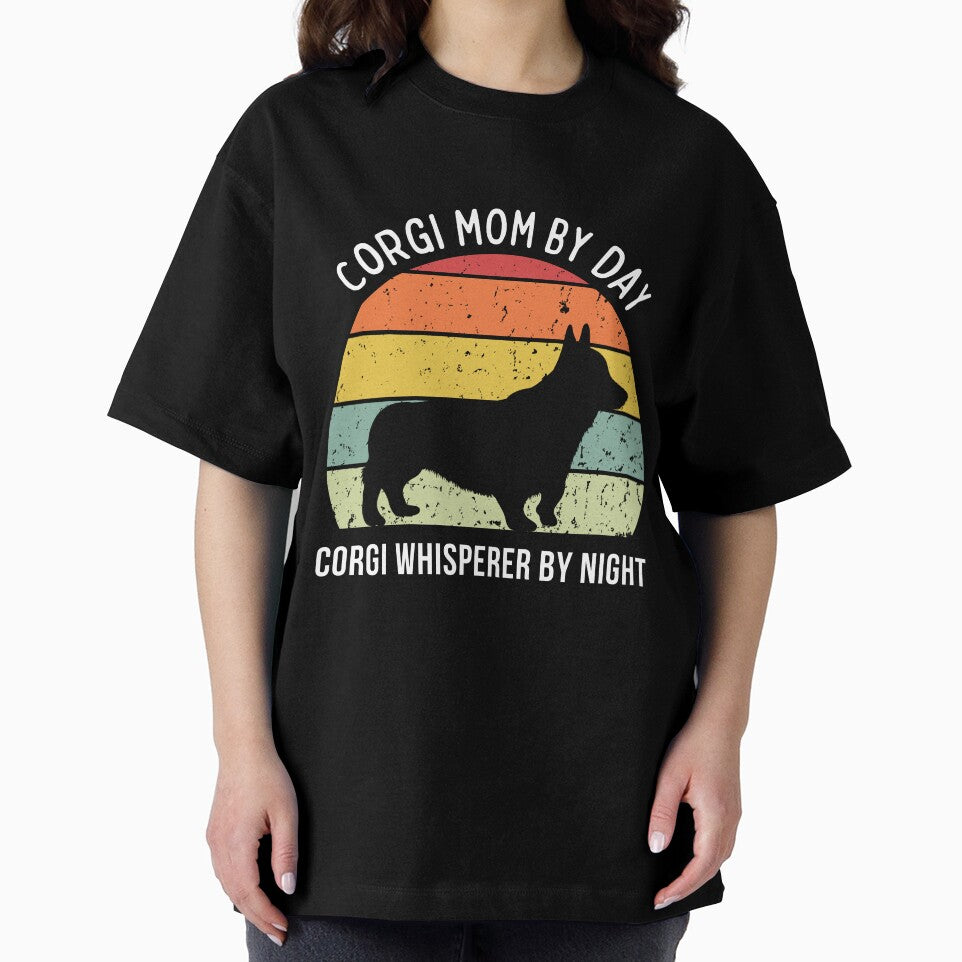 Retro Sunset Corgi Mom by Day design - white text by 29Bumblebee