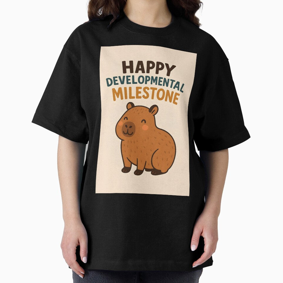 Happy Developmental Milestone – Cute Cartoon Capybara Celebration Design by EmeraldeaArt