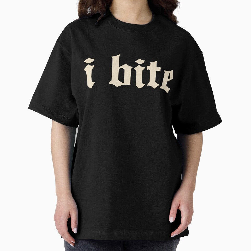 I Bite Gothic Text Minimal Statement Design by margamPagenberg