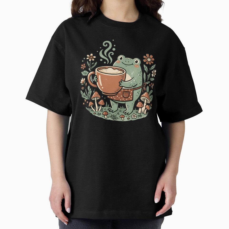 Frog Barista Risograph Art Mushroom Coffee Cottagecore Gift by VectorJoy
