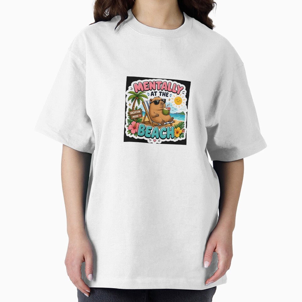 Mentally at the Beach Cute Capybara Sticker by Dropza