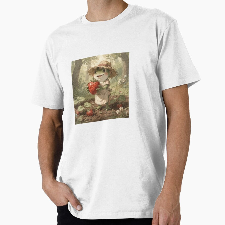 Proud Frog Gardener Holding One Giant Strawberry by PictorialWhimsy