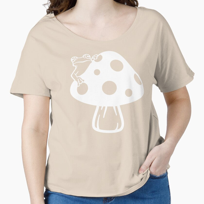 white Cute frog on mushroom by EmeraldeaArt